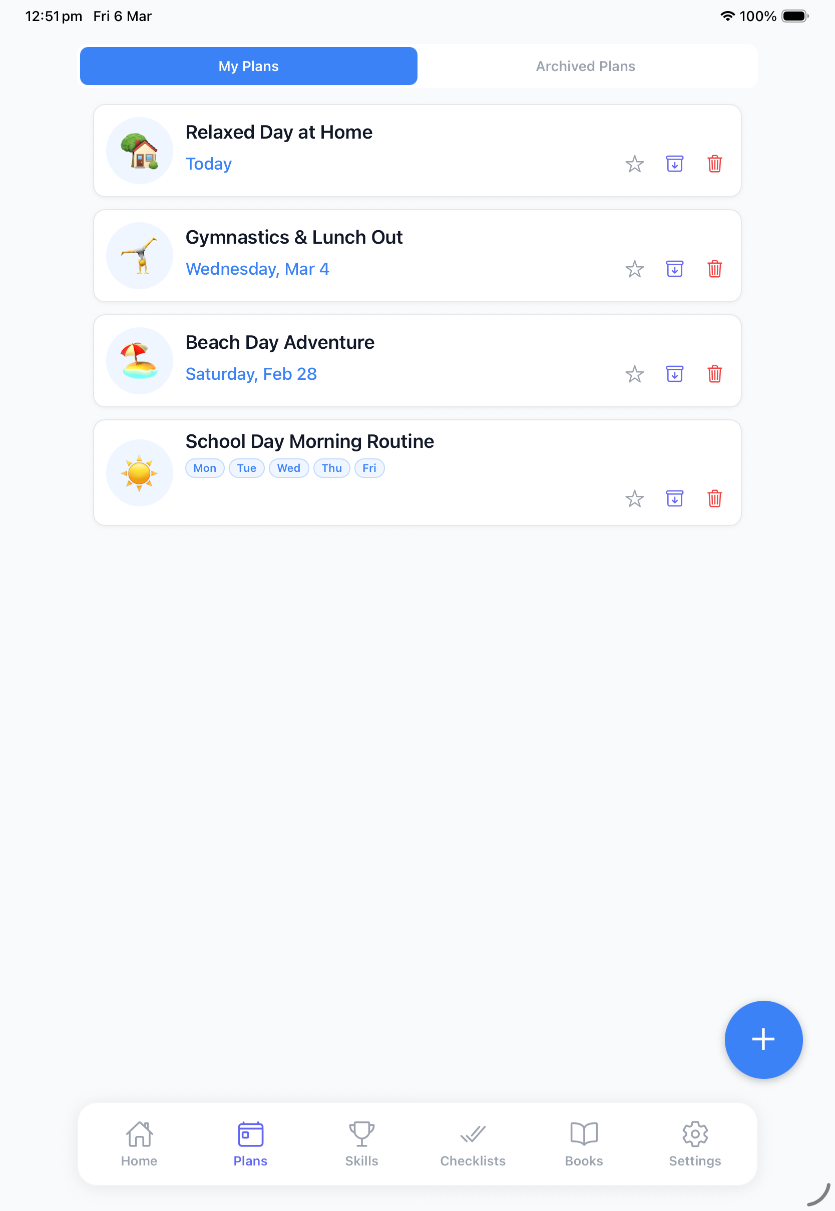User mode — Plans list on iPad